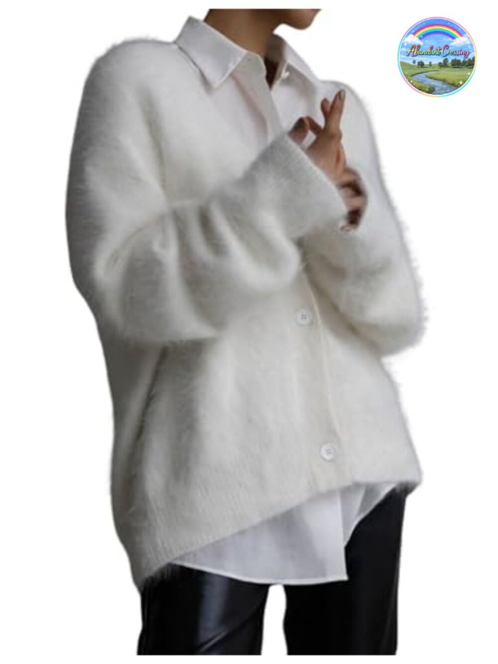 Women's Fuzzy Cardigan Sweater V Neck Long Sleeve Button Down Slouchy Furry